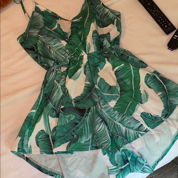 SHEIN Pants - Large Green Floral Romper with back cut out